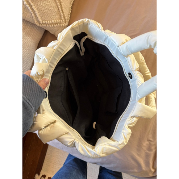 Women's Cream Puffer Tote Bag One Size - Picture 6 of 9
